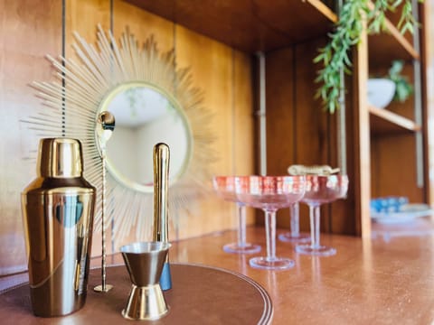 Drinks anyone? Mix a cocktail for friends in the mid century hangout area