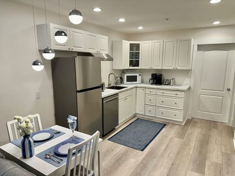 Area for dining and light meal prep inside studio