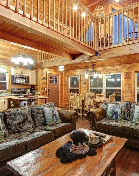 • Cozy lighting throughout, including a warm chandelier overhead