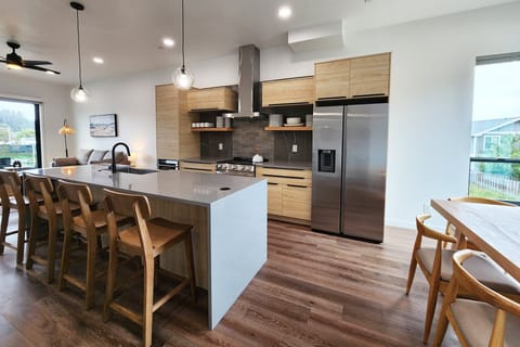 Gourmet kitchen with island.