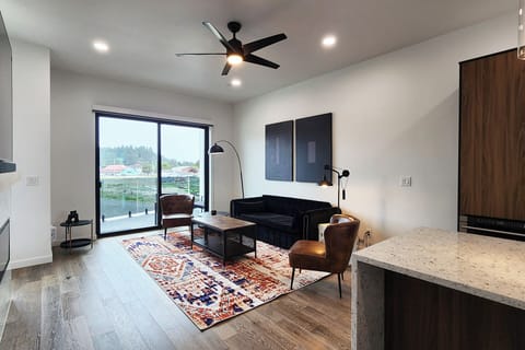 Light and airy and views of the putting green.