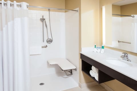 Standard Room, 2 Queen Beds, Accessible (Communications, Roll In Shower) | Bathroom | Hair dryer, towels