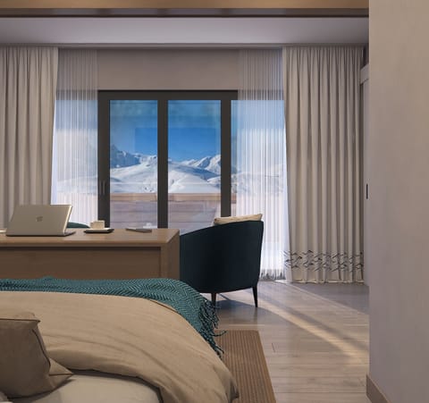 Luxury Studio Suite, 1 King Bed, Non Smoking, Mountain View | In-room safe, desk, laptop workspace, blackout drapes