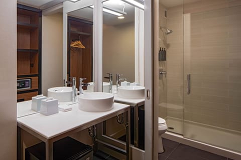 aloft, Room, 2 Queen Beds | Bathroom | Shower, free toiletries, hair dryer, towels