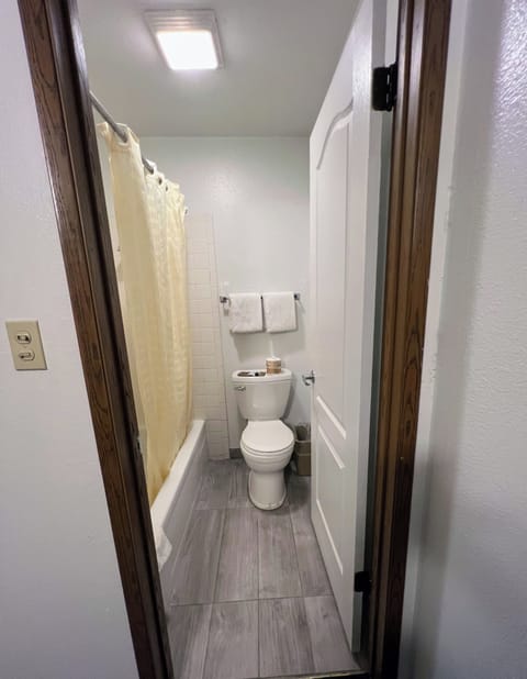 Combined shower/tub, towels