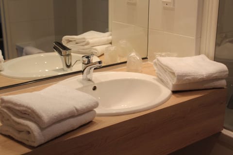 Combined shower/tub, eco-friendly toiletries, hair dryer, towels