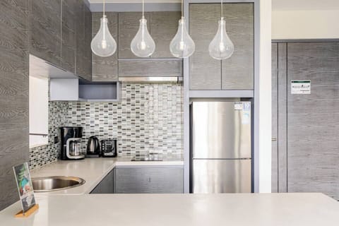 Apartment | Private kitchen | Full-size fridge, microwave, stovetop, electric kettle