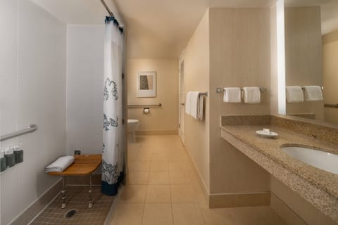 Suite, 1 Bedroom (Mobility Accessible, Roll-In Shower) | Bathroom | Hair dryer, towels