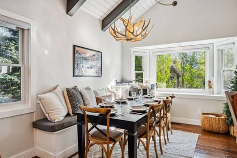 Elegant dining room with picture window