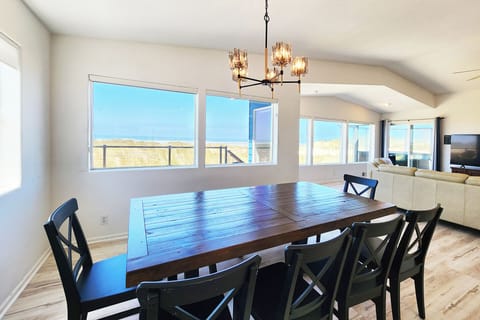 Family and friends can enjoy each other at the large dining table.