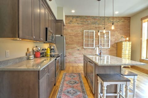 Stone countertops in kitchen