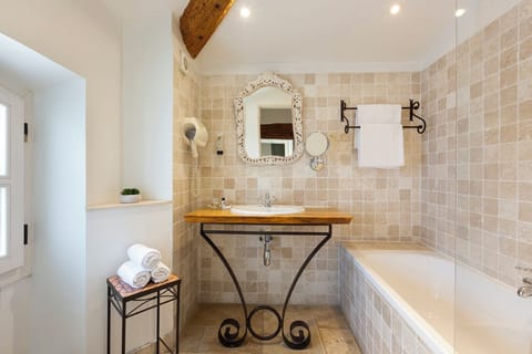 Hair dryer, slippers, towels