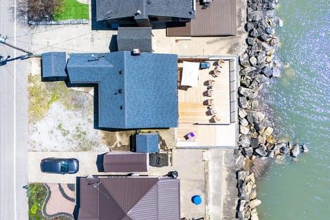 Bird's eye view of Wilmac Lake House on the scenic Heritage Road that connects the lakeside communities of Kingsville, Harrow, and Colchester.