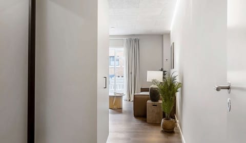 Hallway with full-size mirror