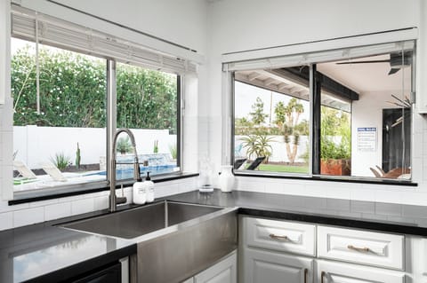 Capture the outside views from the kitchen