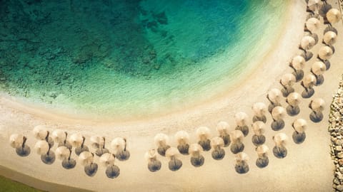 On the beach, beach umbrellas, beach massages, snorkeling