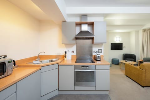 One Bedroom Apartment Underground | Private kitchen | Fridge, microwave, oven, stovetop