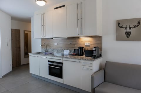 Apartment, 1 Bedroom, Balcony (Incl. 113 EUR cleaning fee) | Private kitchen | Fridge, microwave, stovetop, dishwasher