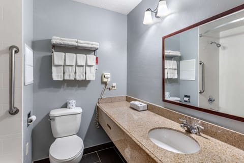 Standard Room, 2 Queen Beds, Non Smoking | Bathroom | Shower, hair dryer, towels
