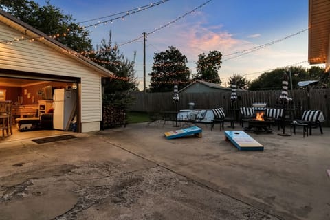 Patio area with seating and bbq grill