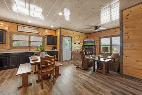 Rustic charm meets modern flow in this open-concept cabin retreat.