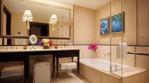 Encore Panoramic View King | Bathroom | Separate tub and shower, designer toiletries, hair dryer, bathrobes