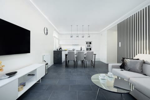 Comfortable, fold-out sofa in the living room. 