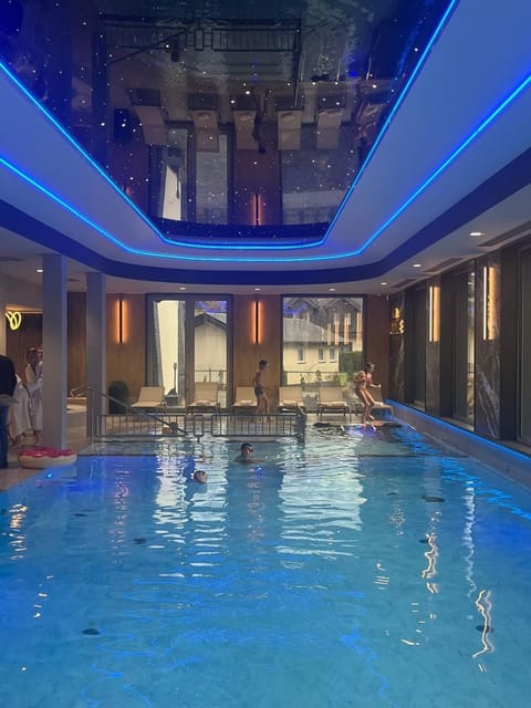 Indoor pool, open noon to 8:00 PM, sun loungers, lifeguards on site