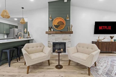 Living Space with Electric Fireplace and Smart TV