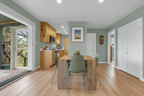 To the left is the kitchen