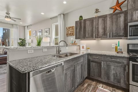 full kitchen stocked with everything you need to prepare and serve meals