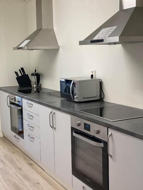 Full-size fridge, microwave, oven, dishwasher