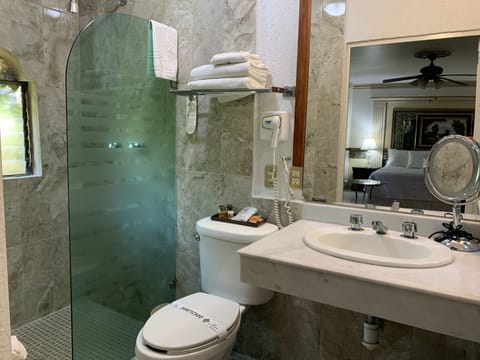 Suite | Bathroom | Shower, free toiletries, hair dryer, towels