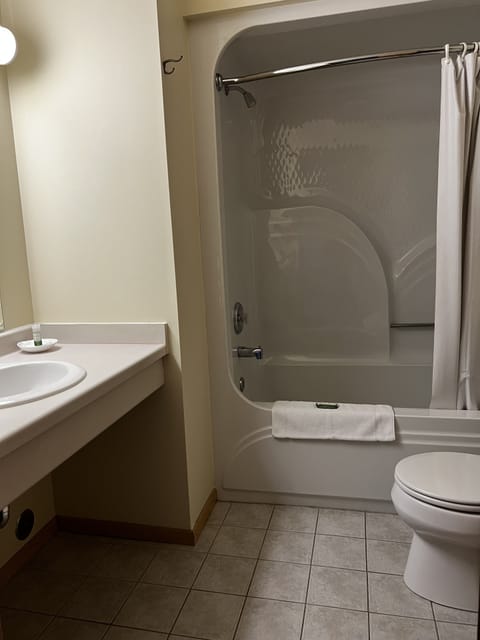 Standard Single Room, 1 Queen Bed | Bathroom | Combined shower/tub, free toiletries, hair dryer, towels