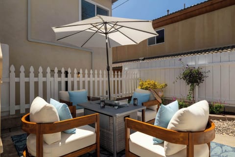Front patio with seating and fire pit