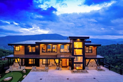 Front exterior at sunset