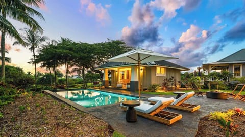 Kukuiula Makai Cottage #33 - Backyard Pool & Ohana at Dusk - Parrish Kauai