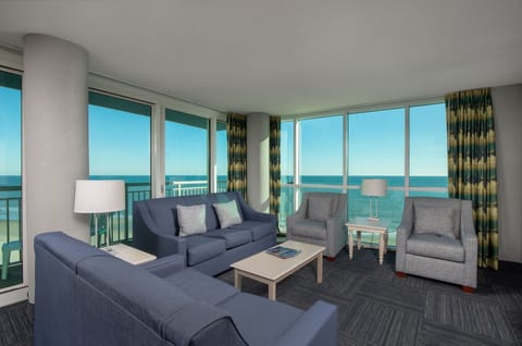 Corner Three-Bedroom Suite - Ocean Front | Living area | Flat-screen TV, DVD player