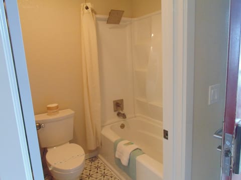 Combined shower/tub, hair dryer, towels