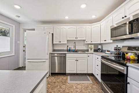 The fully stocked kitchen has all the essentials needed for cooking at home