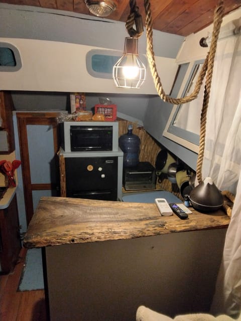 looking down to kitchen