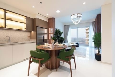 Deluxe Apartment, Balcony, Sea View | Private kitchen | Full-size fridge, microwave, oven, stovetop