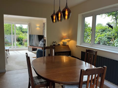 Line-of-sight view from deck through the dining & living spaces to rear patio