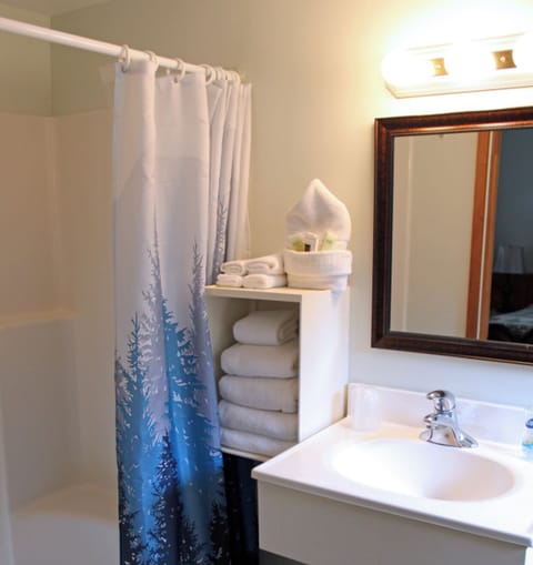 Deluxe Suite, 2 Bedrooms, 2 Bathrooms | Bathroom | Combined shower/tub, hair dryer, towels, soap