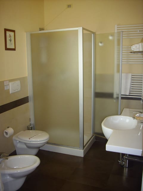 Shower, free toiletries, hair dryer, bidet