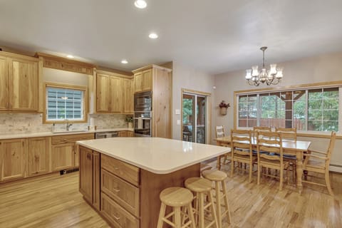 Kitchen area has tons of extra seating