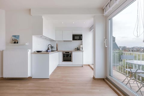 Open kitchen with balcony view