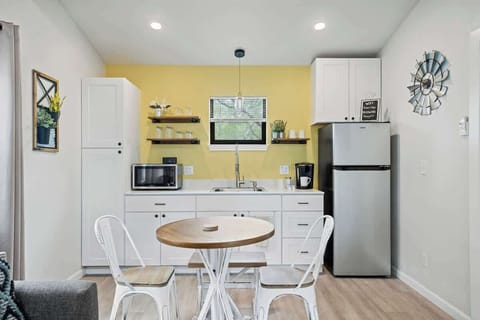 Kitchenette and seating for two.