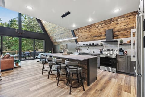 Fully stocked kitchen with island seating