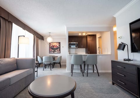 42-inch flat-screen TV with cable channels, TV, pay movies